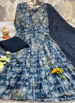 Roman Silk Blue Daily Wear Printed Readymade Kurti Set